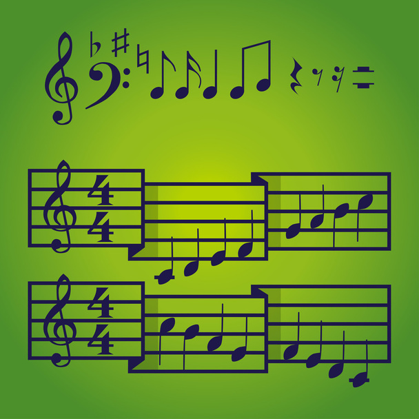 Музыкальные шкалы и бары с нотами
 - Вектор,изображение