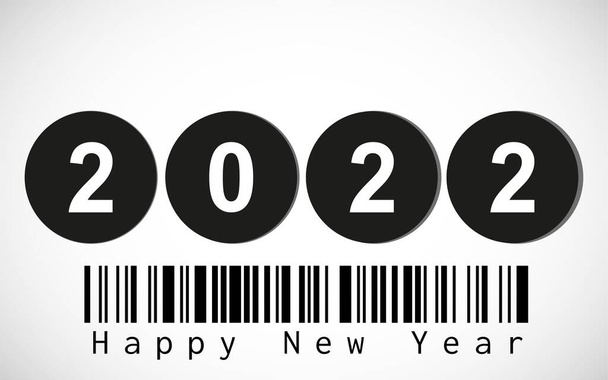 Boldog új évet 2022 szöveges tervezés. Vonalkód felirat a kiadás éve alatt. Vektorszám tervezési sablon. Fehér alapon elszigetelve - Vektor, kép