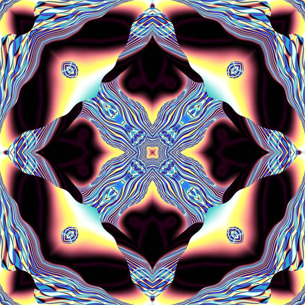 Abstract digital fractal pattern. Symmetric square geometric pattern in aztec style. - Photo, Image