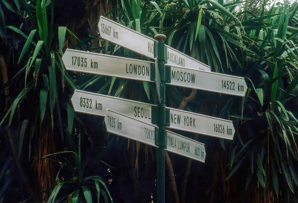 The international destination distance sign in Fitzroy Gardens in the Kings Cross area of Sydney, Australia - Фото, зображення