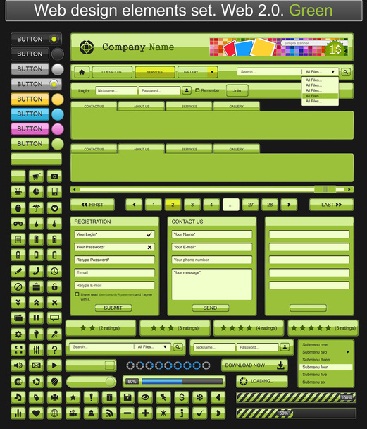 Web design elements green. - Vector, imagen