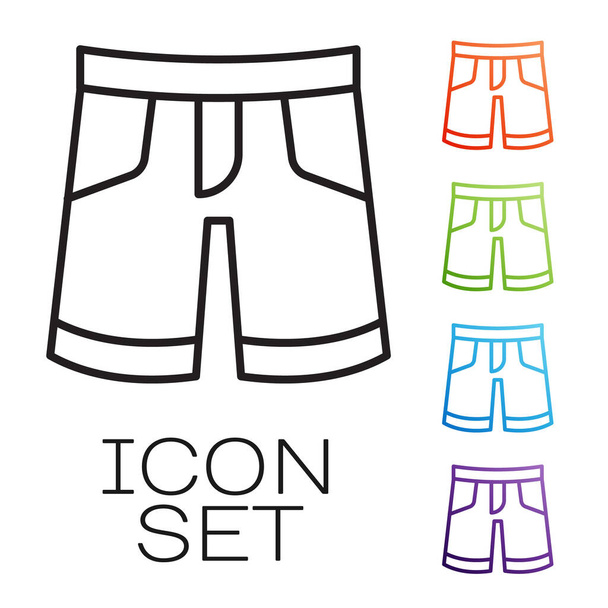 Línea negra Icono corto o pantalón aislado sobre fondo blanco. Establecer iconos de colores. Vector - Vector, Imagen