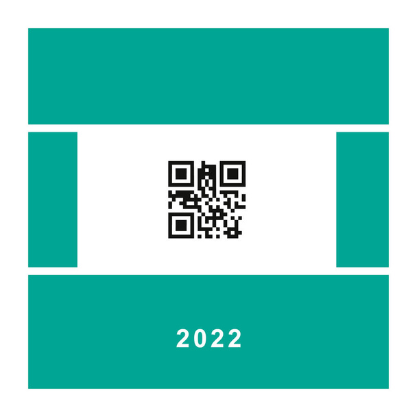 Cartão com código QR 2022 numa máscara médica. Cartão postal em um estilo mínimo. - Vetor, Imagem