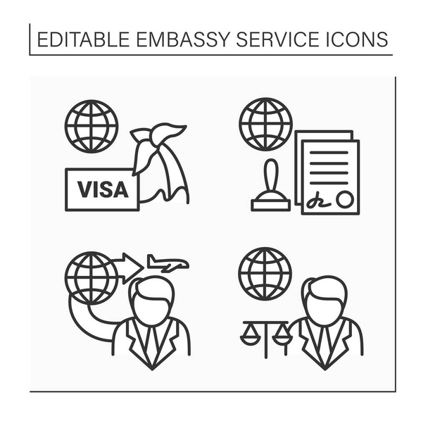 Conjunto de ícones de linha de serviço de embaixada - Vetor, Imagem
