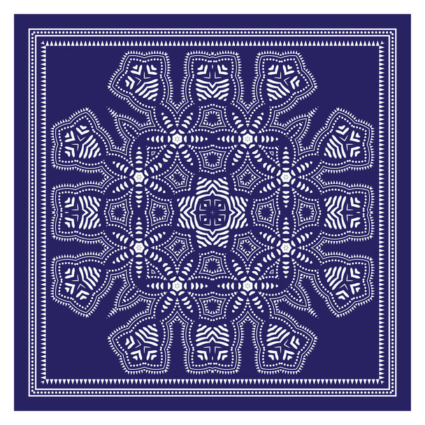 Mantón de Bandana, Estampado de tela de mantel, Bufanda de cuello de seda, Diseño de pañuelos, Adorno Paisley, Patrón cuadrado - Vector, imagen