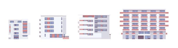 Κατοικίες ανεξάρτητο σύνολο κτίριο, πανύψηλα πολυκατοικίες πρόσοψη - Διάνυσμα, εικόνα