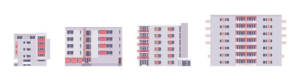 Conjunto de edificios independientes de apartamentos múltiples, bloques de viviendas, paisaje urbano - Vector, imagen