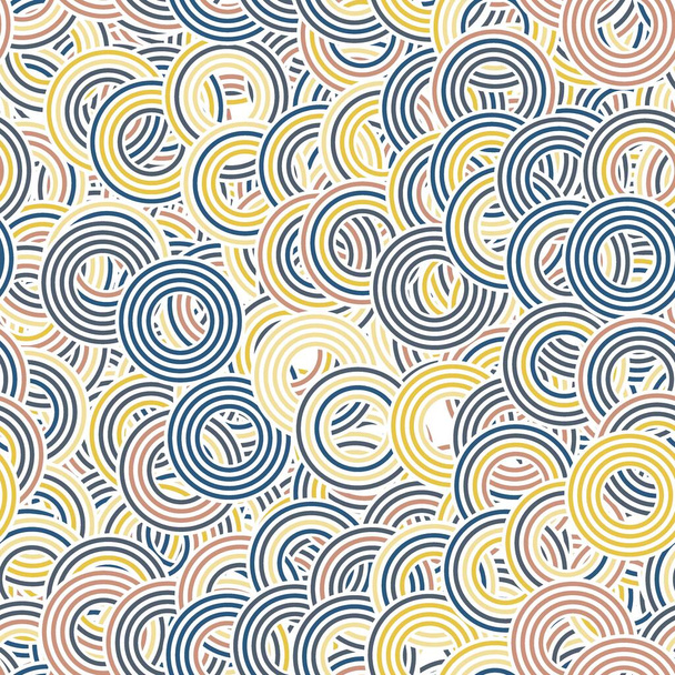 Бесшовный концентрический круг в ретро-цветах головокружительный дизайн поверхности для печати. Высококачественная иллюстрация. Психоделическая геоплитка из случайных накладываемых динамических круглых полос. - Фото, изображение