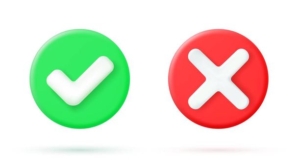 Marca de verificación de marca verde y símbolos de marca cruzada - Vector, Imagen