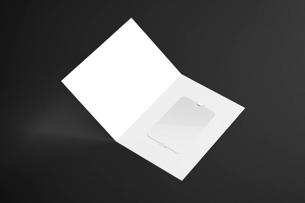 Üres üres ajándék kártya tulajdonosa kártya mock up sablon elszigetelt sötét háttérrel. 3D-s renderelés. - Fotó, kép