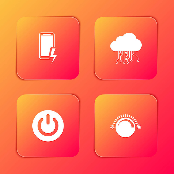 Réglez Batterie de charge mobile, Internet des objets, bouton d'alimentation et icône du thermostat. Vecteur - Vecteur, image
