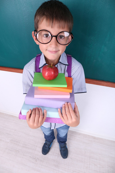 Funny Schoolboy at blackboard - Фото, зображення