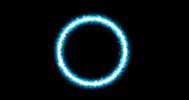 anel azul de relâmpago, energia sobre um fundo preto. Círculo energético abstrato com descargas atmosféricas. Gradualmente, um anel azul apareceu e um brilho constante no círculo - Foto, Imagem