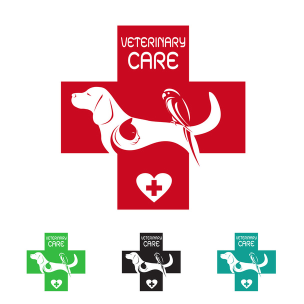 Imagen vectorial del símbolo veterinario con gato y pájaro
 - Vector, imagen