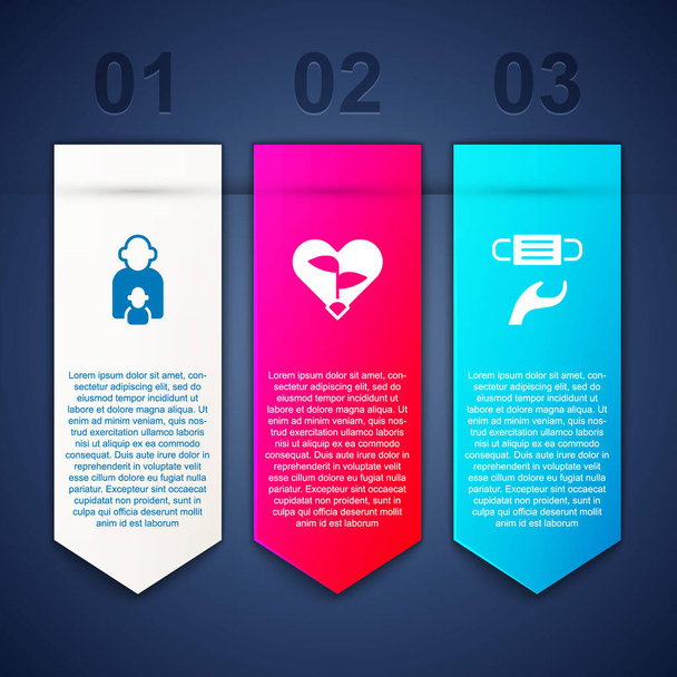 Set Taking care of children, Leaf heart and Medical protective mask. Business infographic template. Vector - Διάνυσμα, εικόνα