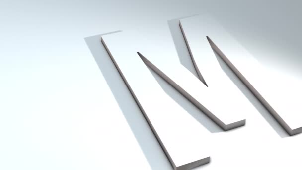 Alfabedeki bir harfin 3d animasyonu - Beyaz arkaplanda M-3d animasyon modeli - Video, Çekim
