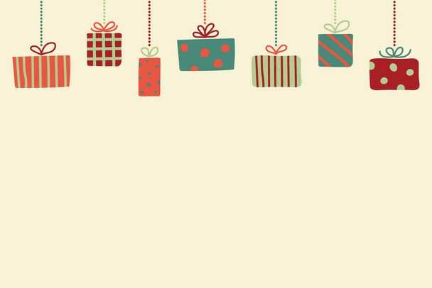 Concept of an empty background with hand drawn present boxes. Christmas design. Vector - Vektor, kép