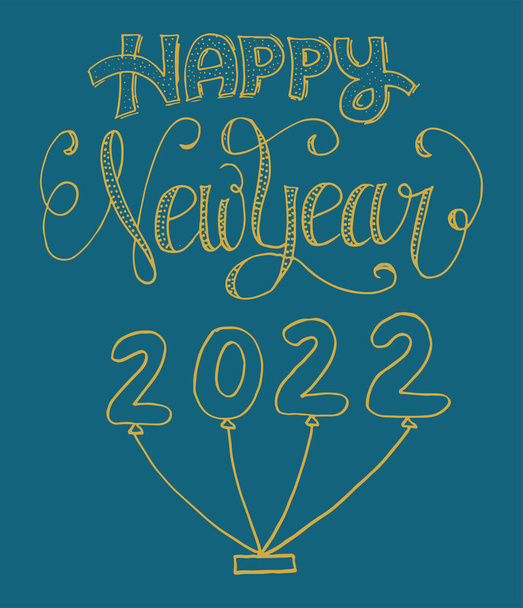 Detailní záběr kaligrafického stylu Šťastný Nový rok 2022 upravitelná ilustrace pro banner, leták a blahopřání - Vektor, obrázek