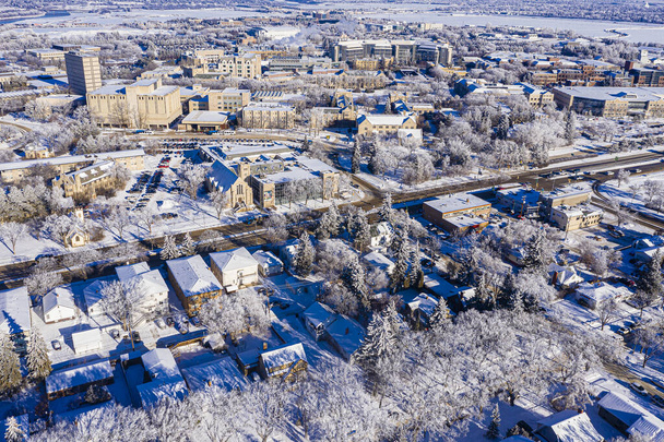 Luchtfoto van het centrum van Saskatoon, Saskatchewan, Canada - Foto, afbeelding