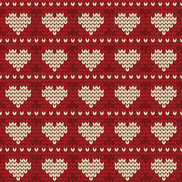 Heart knitting seamless pattern wool knitted texture red scandinavian knitting knitwear fabric design hearts geometric ornament vector illustration, Cute retro background for Valentines and wedding - Vector, Imagen