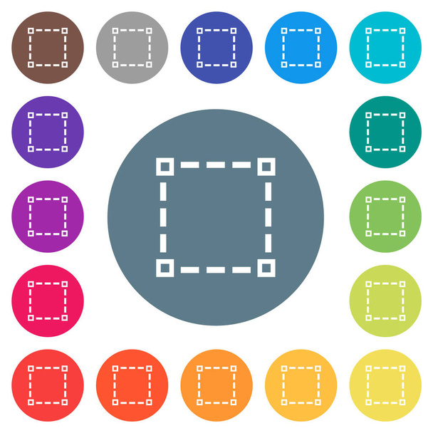 Auswahlwerkzeug umreißt flache weiße Symbole auf runden farbigen Hintergründen. 17 Farbvarianten im Hintergrund sind enthalten. - Vektor, Bild