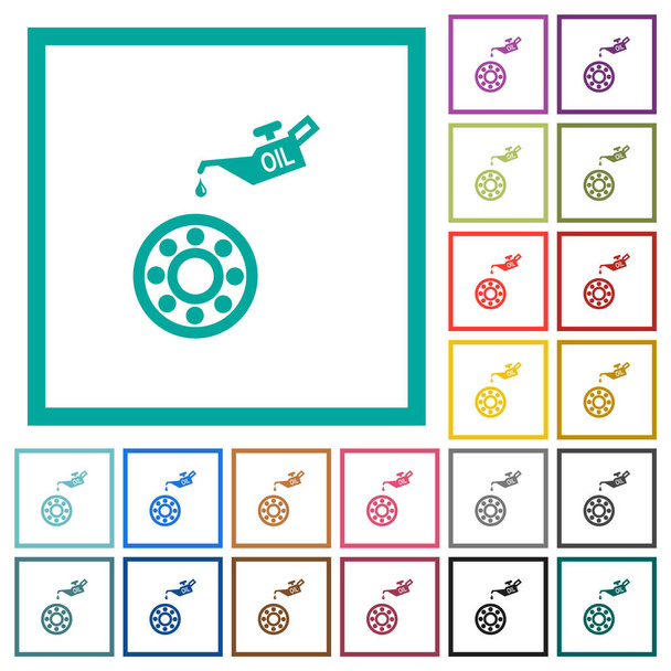 Oiler can and bearings flat color icons with quadrant frames on white background - Vector, Image