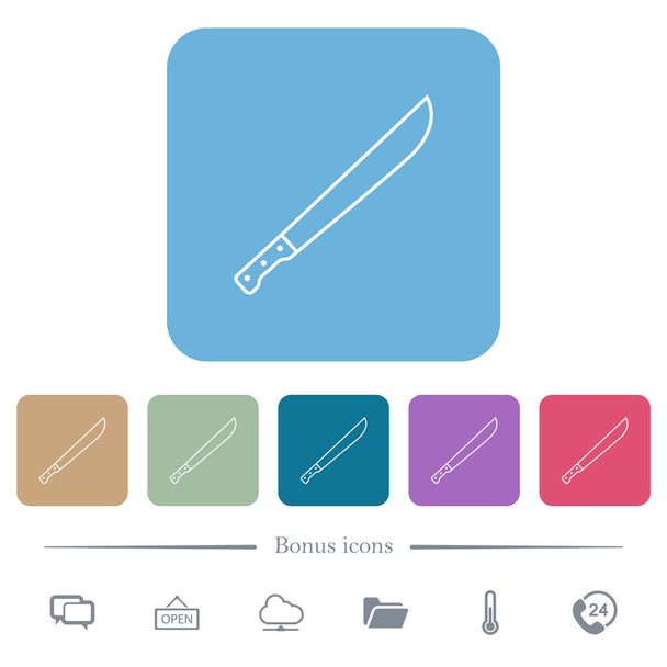 Machete white flat icons on color rounded square backgrounds. 6 bonus icons included - Vector, Image