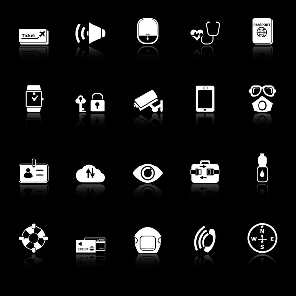 Passenger security icons with reflect on black background - Vektor, obrázek