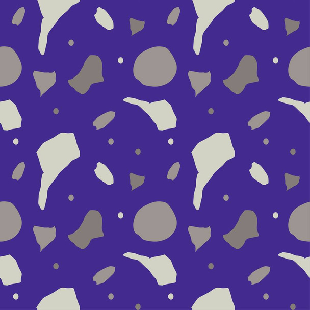 Patrón vectorial sin costuras con ilustraciones griegas grises sobre fondo púrpura muy Peri. Diseño de moda, floral dibujado a mano línea estilo print.Design para textiles, tela, papel de embalaje, embalaje, papel scrapbook - Vector, Imagen