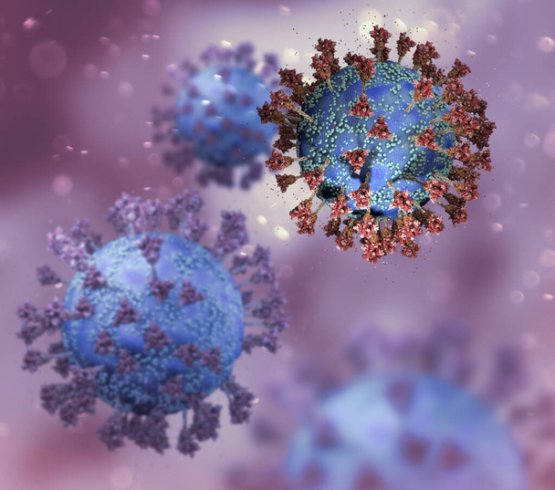 Virüs varyantı, koronavirüs, dikenli protein. Omicron. Covid-19 mikroskop altında görüldü. SARS-CoV-2, 3D görüntüleme - Fotoğraf, Görsel