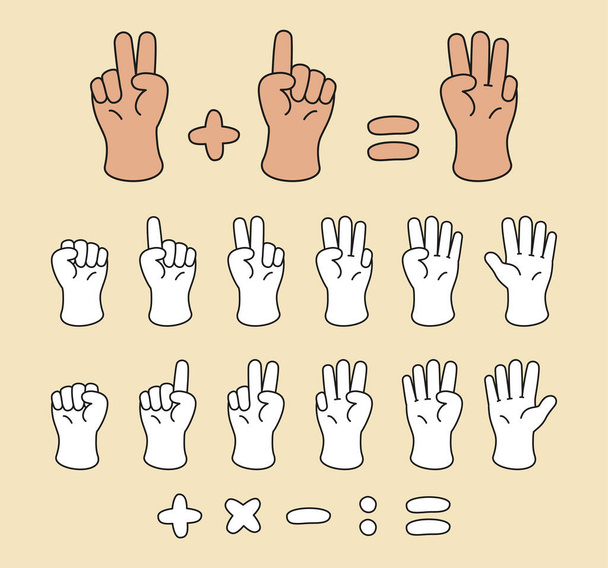 Cuente con sus dedos. Un conjunto de palmas con los dedos mostrando el número. - Vector, Imagen