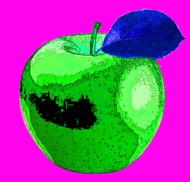 Apple sign illustration pop-art background icon with color lines - Photo, Image