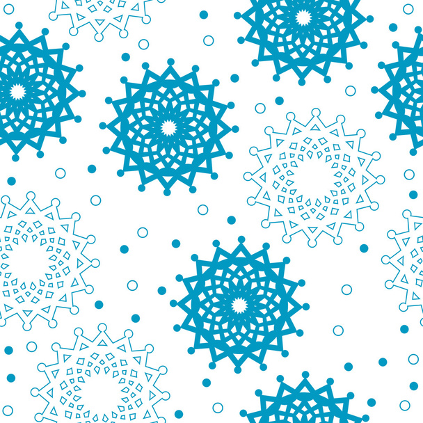 Vector seamless pattern, abstract blue snowflakes, winter background - Vektör, Görsel