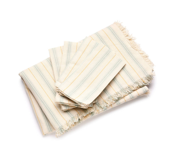 Stack of folded cloth napkins on white background - Photo, Image