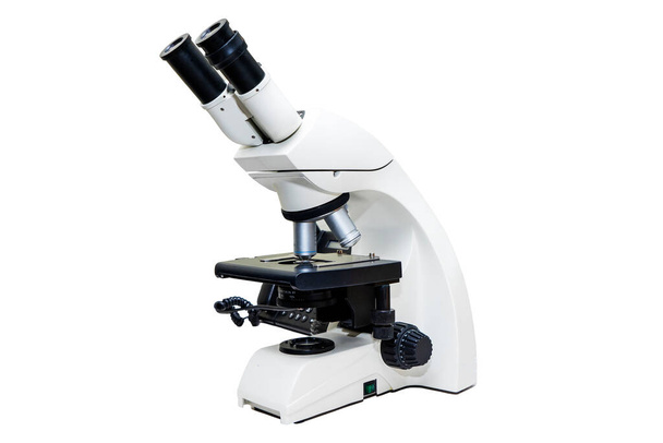 Μικροσκόπιο για ανάλυση αίματος και σπέρματος σε λευκό φόντο, Εργαστηριακή υπογονιμότητα. - Φωτογραφία, εικόνα