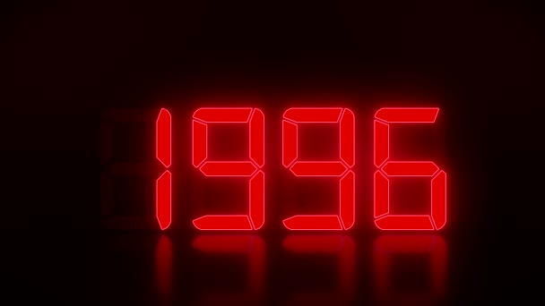 Videoanimation einer LED-Anzeige in Rot mit den kontinuierlichen Jahren 1990 bis 2022 auf einem reflektierenden Boden - stellt das neue Jahr 2022 dar - Urlaubskonzept - Filmmaterial, Video