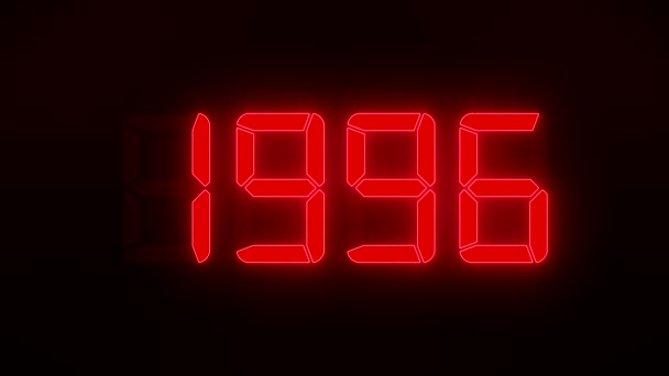 Videoanimation einer LED-Anzeige in Rot mit den kontinuierlichen Jahren 1990 bis 2022 auf dunklem Hintergrund - stellt das neue Jahr 2022 dar - Urlaubskonzept - Filmmaterial, Video
