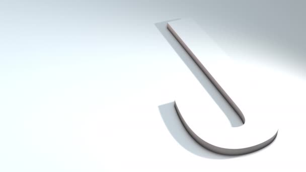 3d animatie van een letter van het alfabet - J - 3d animatiemodel op een witte achtergrond - Video