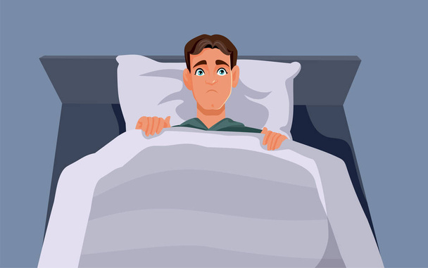 Man Suffering from Insomnia Vector Cartoon Illustration - Vettoriali, immagini
