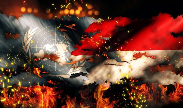 国連インドネシア国旗を引き裂かれた戦争火災国際競合 3d - 写真・画像