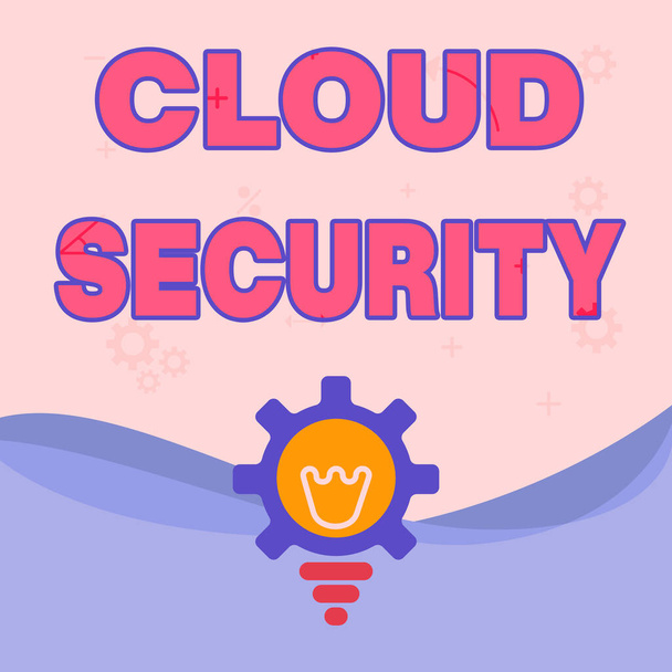 Üzenet, ami a Cloud Security-t mutatja. Koncepcionális fotó Rögzítése biztonságos rendszer meglévő adatok az interneten Megvilágított villanykörte fogaskerekekkel Technológiai ötletek megjelenítése. - Fotó, kép