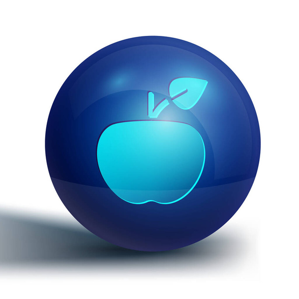 Синий значок Apple изолирован на белом фоне. Избыточный вес. Здоровое диетическое меню. Фитнес диетическое яблоко. Синяя кнопка круга. Вектор - Вектор,изображение