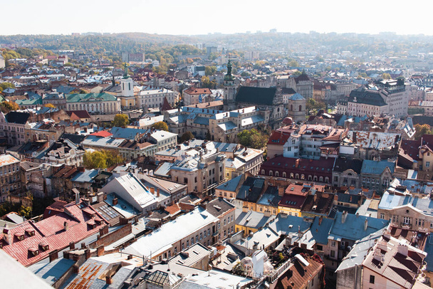 Lviv, Ukraine - October 15 2021: View of the roofs of the town Lviv Ukraine - Photo, Image