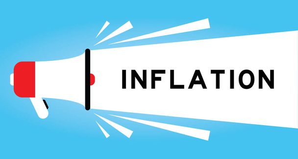 Mavi arkaplanda beyaz pankartta kelime enflasyonu olan renk megphone simgesi - Vektör, Görsel