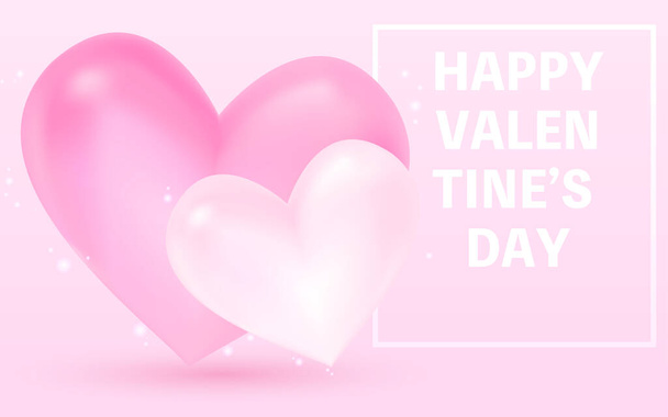 Brillante y elegante corazón 3D para el Día de San Valentín con el texto del Día de San Valentín feliz. - Vector, imagen