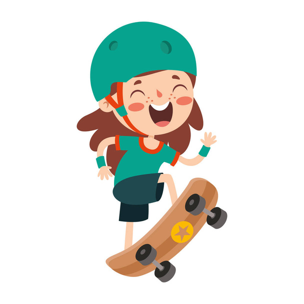 Desenhos animados ilustração de uma criança jogando skate
 - Vetor, Imagem