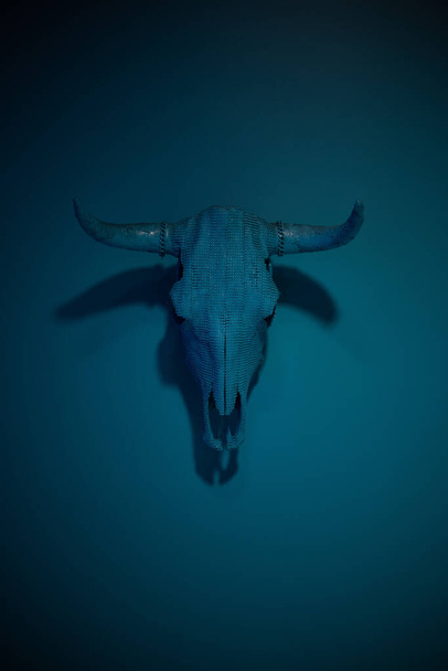 A beautiful shot of a sculpture of the head of buffalo - Фото, зображення