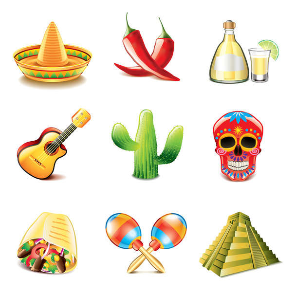 mexikói kultúra ikonok vektoros készlet - Vektor, kép