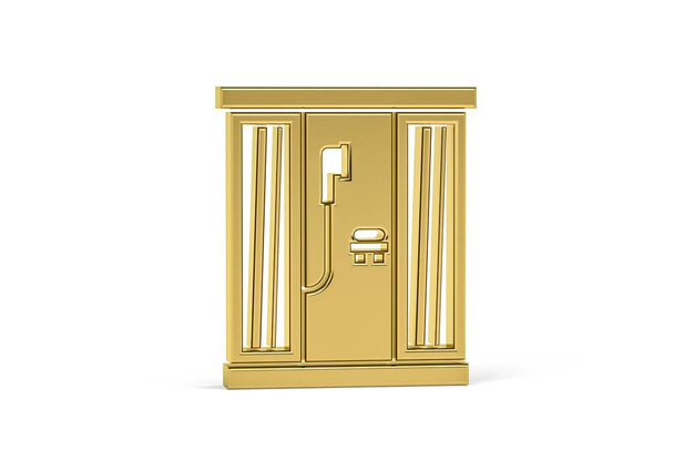 Ícone de cubículo de chuveiro dourado 3d isolado no fundo branco - renderização 3d - Foto, Imagem