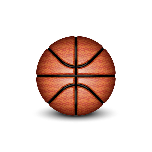 Realisztikus 3D kosárlabda labda árnyékkal az alján elszigetelt fehér háttér első nézet, vektor tárgy kosárlabda sport felszerelés. - Vektor, kép
